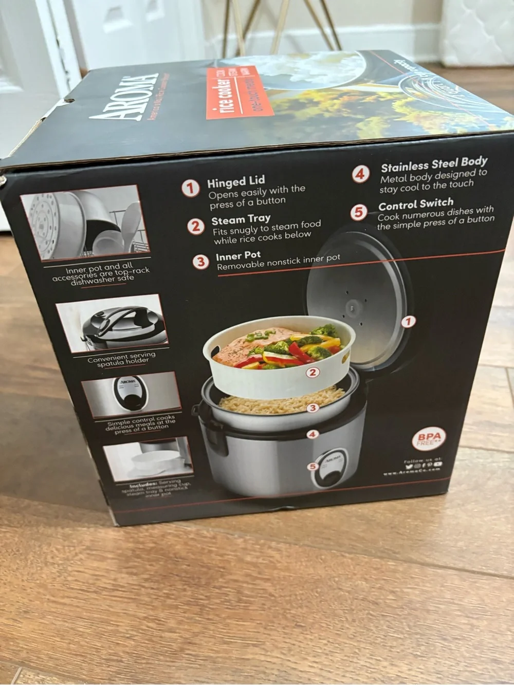 Aroma 8 Cup Cooked Rice Cooker 2 Qt One-Touch Rice Cooker New Open Box